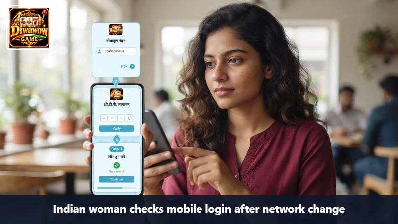 Indian woman checks mobile login after network change